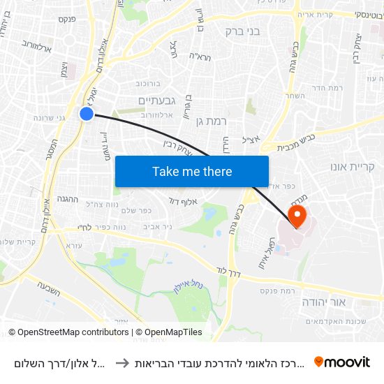 יגאל אלון/דרך השלום to המרכז הלאומי להדרכת עובדי הבריאות map