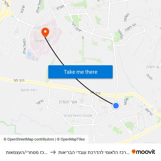 מרכז מסחרי/העצמאות to המרכז הלאומי להדרכת עובדי הבריאות map