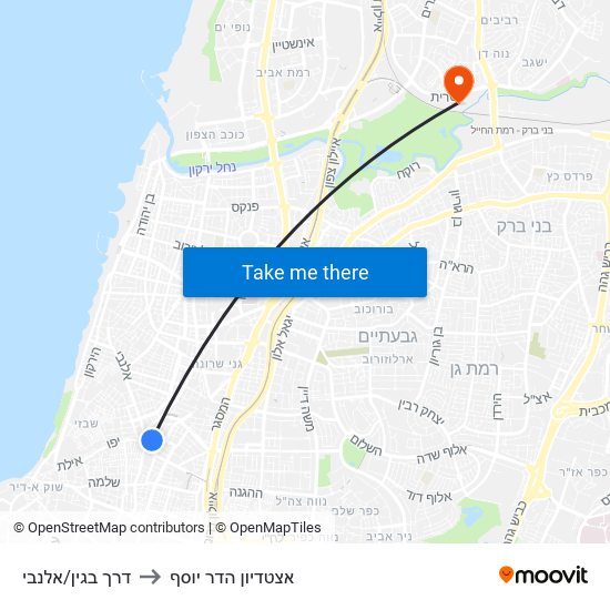 דרך בגין/אלנבי to אצטדיון הדר יוסף map