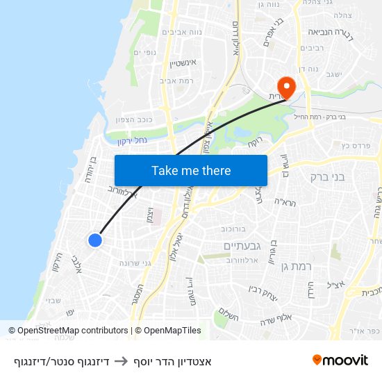 דיזנגוף סנטר/דיזנגוף to אצטדיון הדר יוסף map