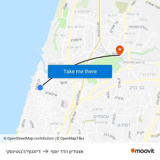 דיזנגוף/ז'בוטינסקי to אצטדיון הדר יוסף map