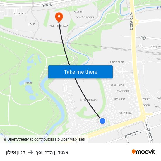 קניון איילון to אצטדיון הדר יוסף map