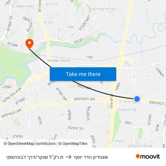 ת.רק''ל שנקר/דרך ז'בוטינסקי to אצטדיון הדר יוסף map