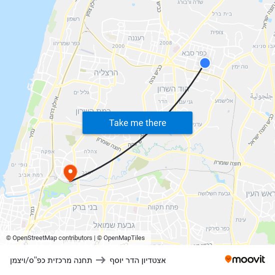 תחנה מרכזית כפ''ס/ויצמן to אצטדיון הדר יוסף map