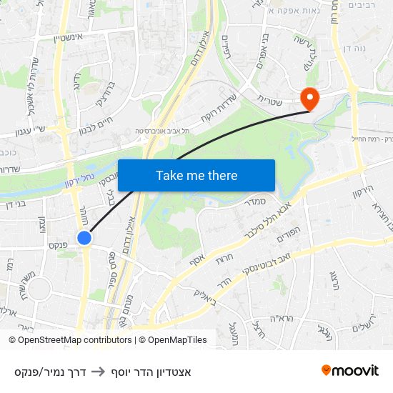 דרך נמיר/פנקס to אצטדיון הדר יוסף map