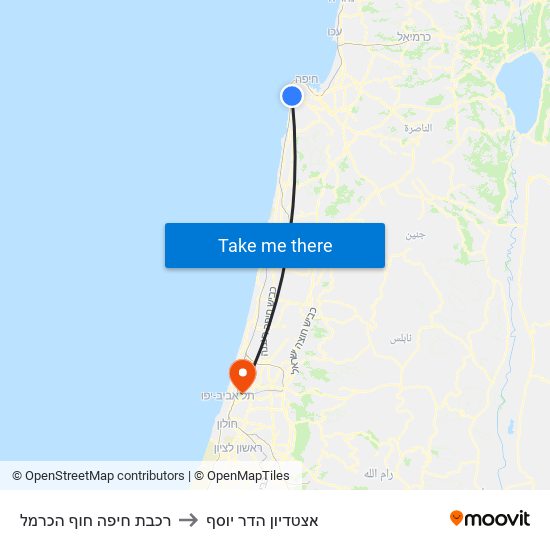 רכבת חיפה חוף הכרמל to אצטדיון הדר יוסף map