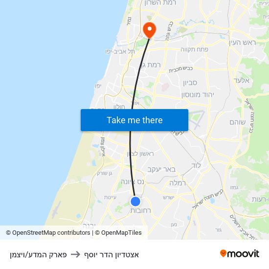 פארק המדע/ויצמן to אצטדיון הדר יוסף map