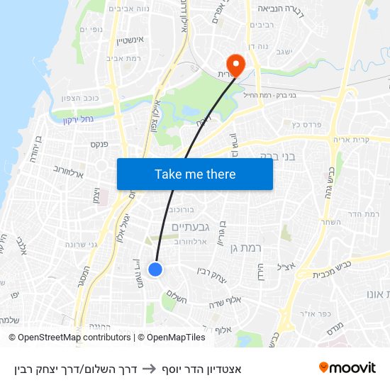 דרך השלום/דרך יצחק רבין to אצטדיון הדר יוסף map
