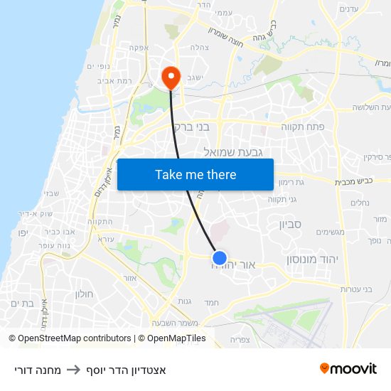 מחנה דורי to אצטדיון הדר יוסף map