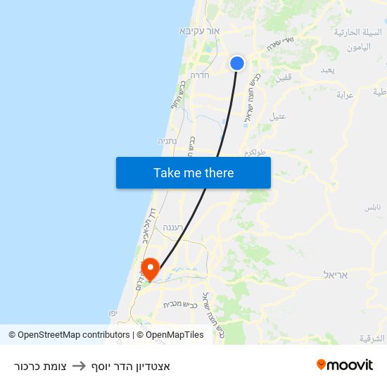 צומת כרכור to אצטדיון הדר יוסף map