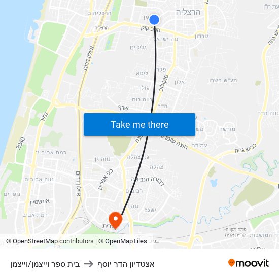 בית ספר וייצמן/וייצמן to אצטדיון הדר יוסף map