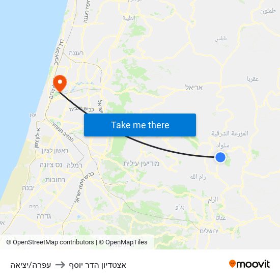 עפרה/יציאה to אצטדיון הדר יוסף map