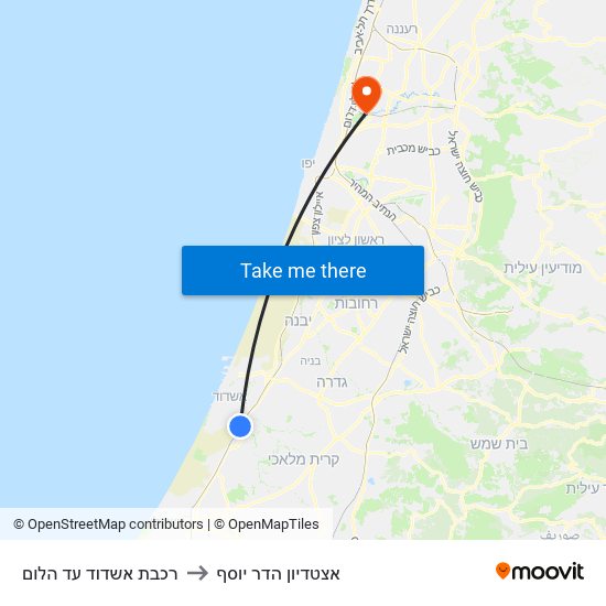 רכבת אשדוד עד הלום to אצטדיון הדר יוסף map