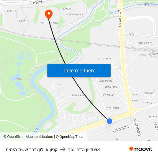 קניון איילון/דרך ששת הימים to אצטדיון הדר יוסף map