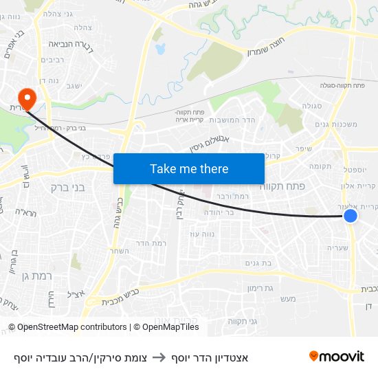 צומת סירקין/הרב עובדיה יוסף to אצטדיון הדר יוסף map