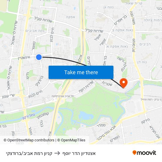 קניון רמת אביב/ברודצקי to אצטדיון הדר יוסף map
