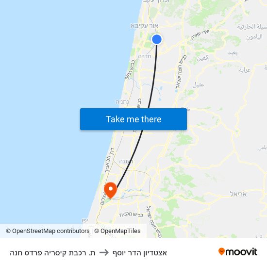 ת. רכבת קיסריה פרדס חנה to אצטדיון הדר יוסף map