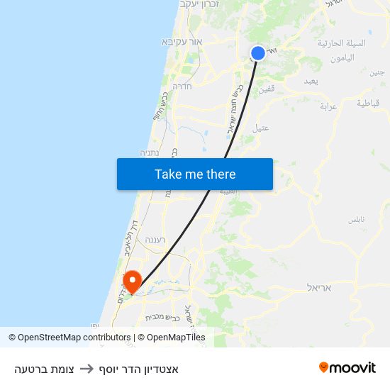 צומת ברטעה to אצטדיון הדר יוסף map