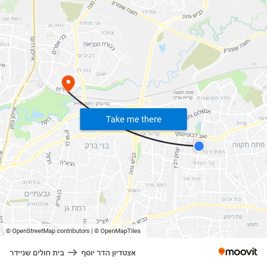 בית חולים שניידר to אצטדיון הדר יוסף map