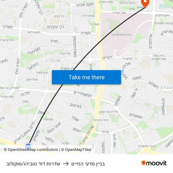 שדרות דוד טוביהו/סוקולוב to בניין מדעי החיים map