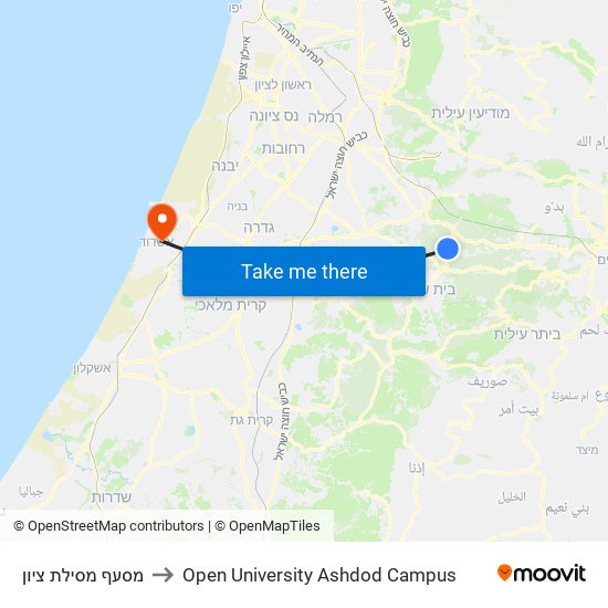 מסעף מסילת ציון to Open University Ashdod Campus map