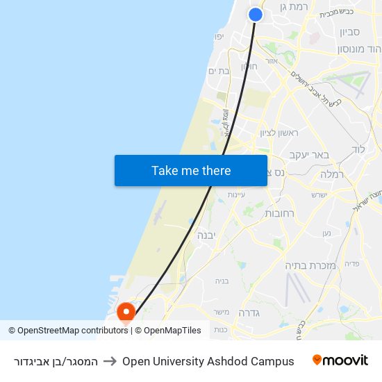 המסגר/בן אביגדור to Open University Ashdod Campus map