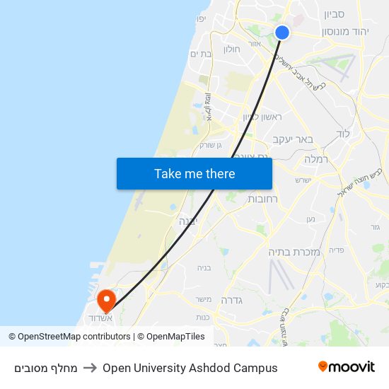 מחלף מסובים to Open University Ashdod Campus map