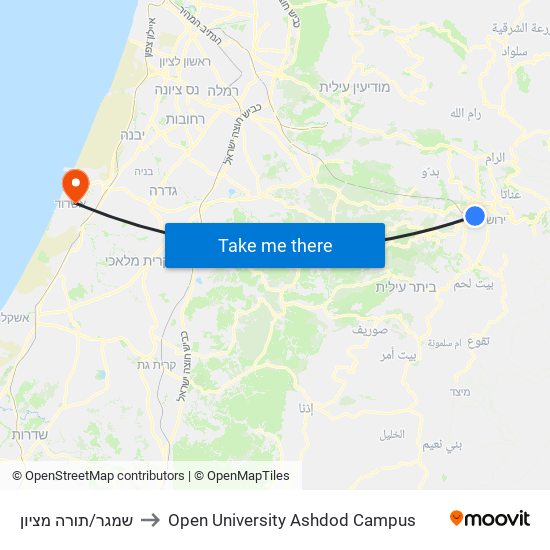 שמגר/תורה מציון to Open University Ashdod Campus map