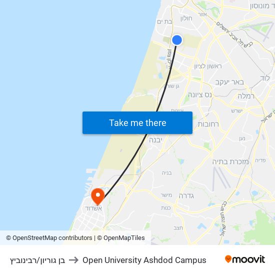 בן גוריון/רבינוביץ to Open University Ashdod Campus map