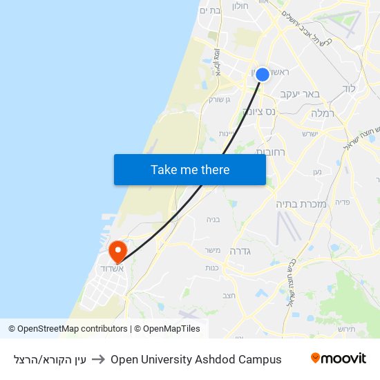 עין הקורא/הרצל to Open University Ashdod Campus map