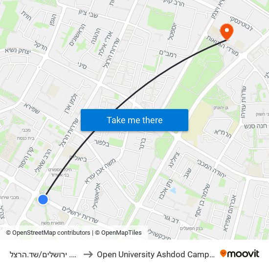 שד. ירושלים/שד.הרצל to Open University Ashdod Campus map