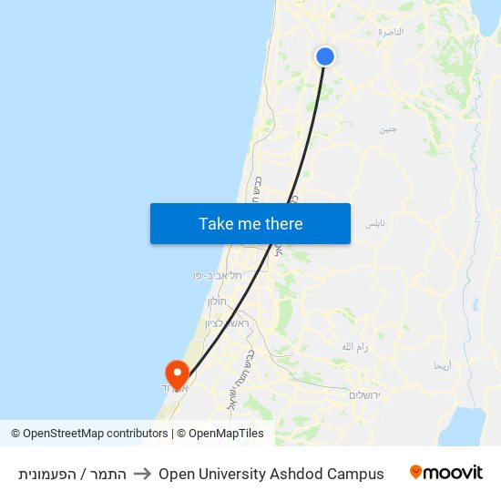 התמר / הפעמונית to Open University Ashdod Campus map