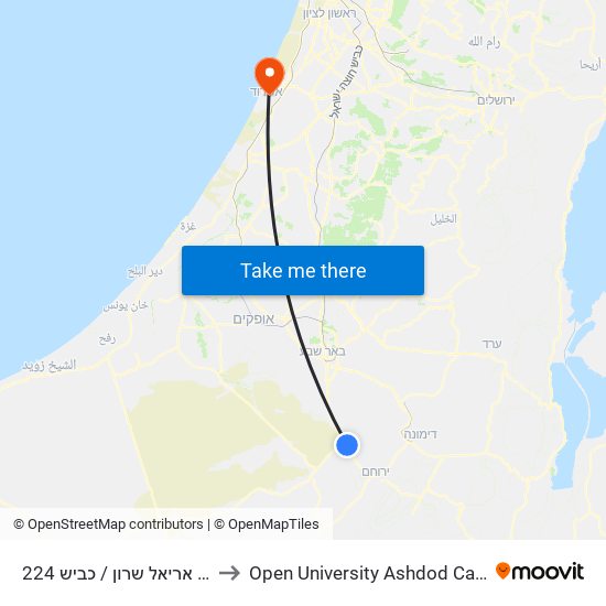 מחנה אריאל שרון / כביש 224 to Open University Ashdod Campus map