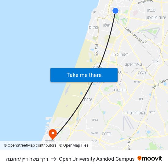 דרך משה דיין/ההגנה to Open University Ashdod Campus map