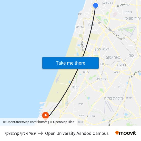 יגאל אלון/קרמנצקי to Open University Ashdod Campus map