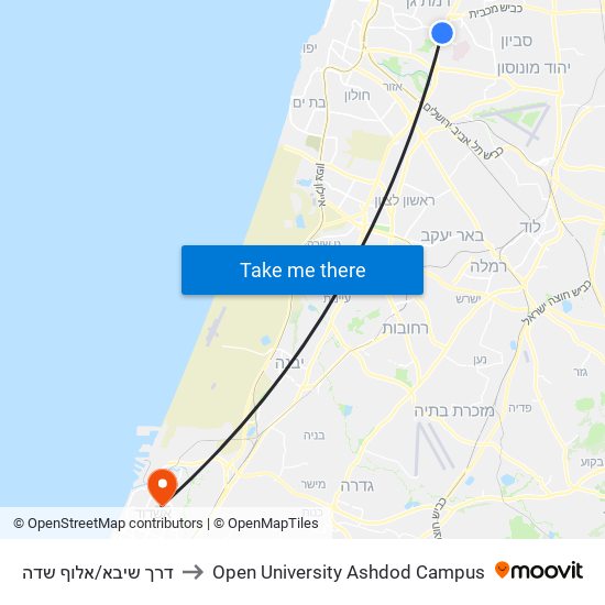 דרך שיבא/אלוף שדה to Open University Ashdod Campus map