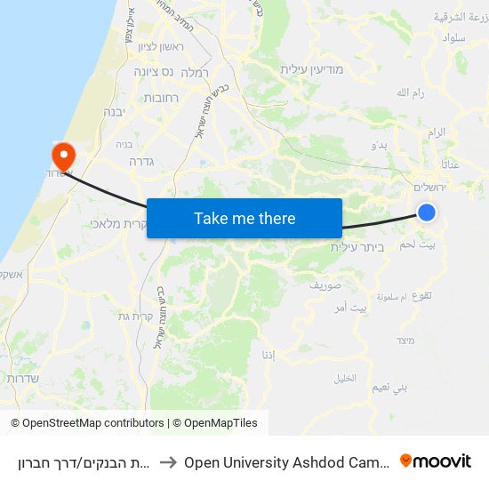 צומת הבנקים/דרך חברון to Open University Ashdod Campus map