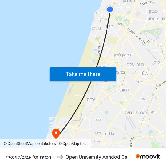 ת. מרכזית תל אביב/לוינסקי to Open University Ashdod Campus map