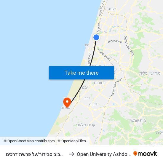 ת. רכבת תל אביב סבידור/על פרשת דרכים to Open University Ashdod Campus map