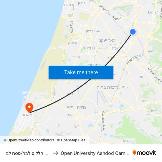 אבא הלל סילבר/פסח לב to Open University Ashdod Campus map