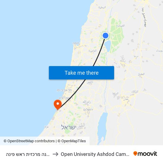 תחנה מרכזית ראש פינה to Open University Ashdod Campus map