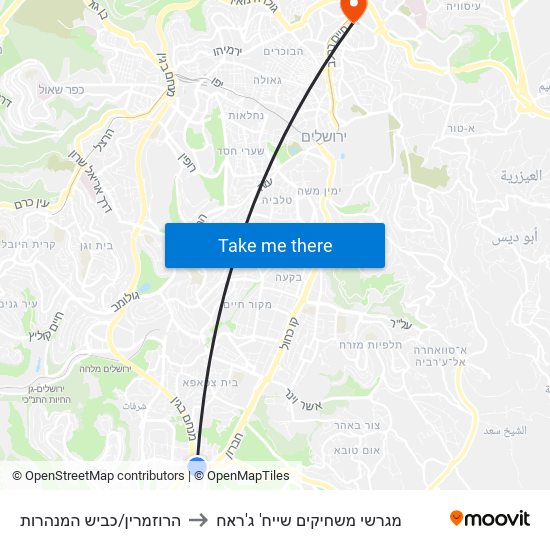 הרוזמרין/כביש המנהרות to מגרשי משחיקים שייח' ג'ראח map