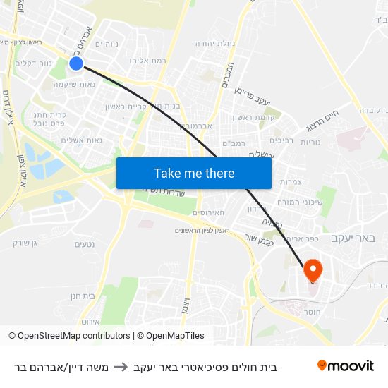 משה דיין/אברהם בר to בית חולים פסיכיאטרי באר יעקב map