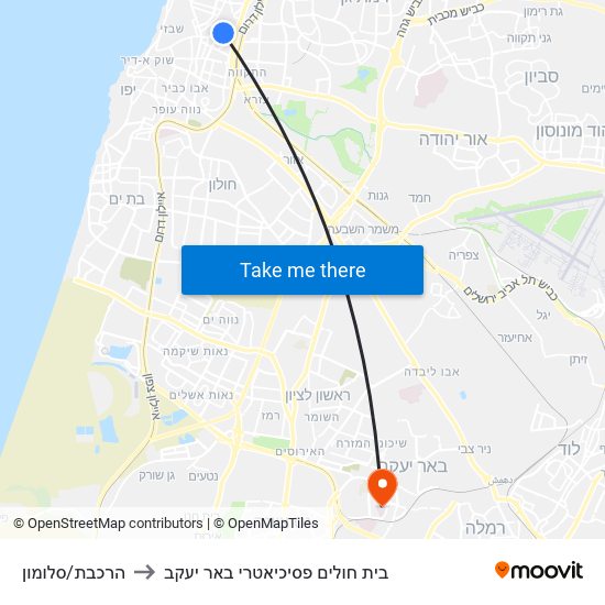 הרכבת/סלומון to בית חולים פסיכיאטרי באר יעקב map
