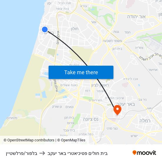 בלפור/פרלשטיין to בית חולים פסיכיאטרי באר יעקב map