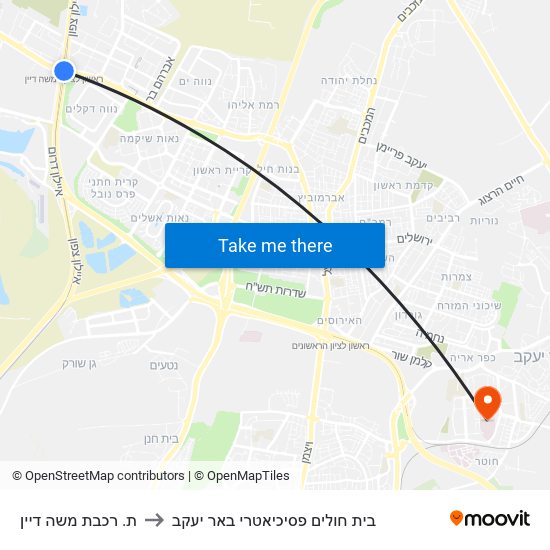 ת. רכבת משה דיין to בית חולים פסיכיאטרי באר יעקב map