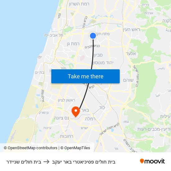 בית חולים שניידר to בית חולים פסיכיאטרי באר יעקב map