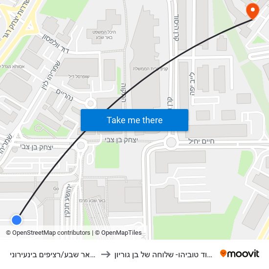 ת.מרכזית באר שבע/רציפים בינעירוני to הקריה ע""ש דוד טוביהו- שלוחה של בן גוריון map