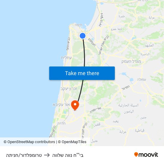 טרומפלדור/חניתה to בי""ח נווה שלווה map