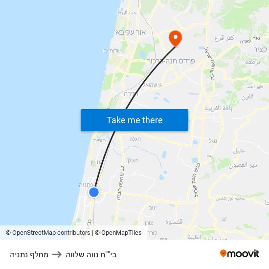 מחלף נתניה to בי""ח נווה שלווה map